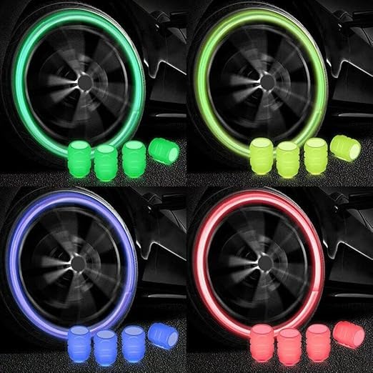 Lazer Tire Valve Stem Caps Glow in Tire Valve Caps Luminous Tire Valve Cover Tire Accessories for Universal Cars SUV Truck, Motorcycle, Bike, Cool Car Gifts