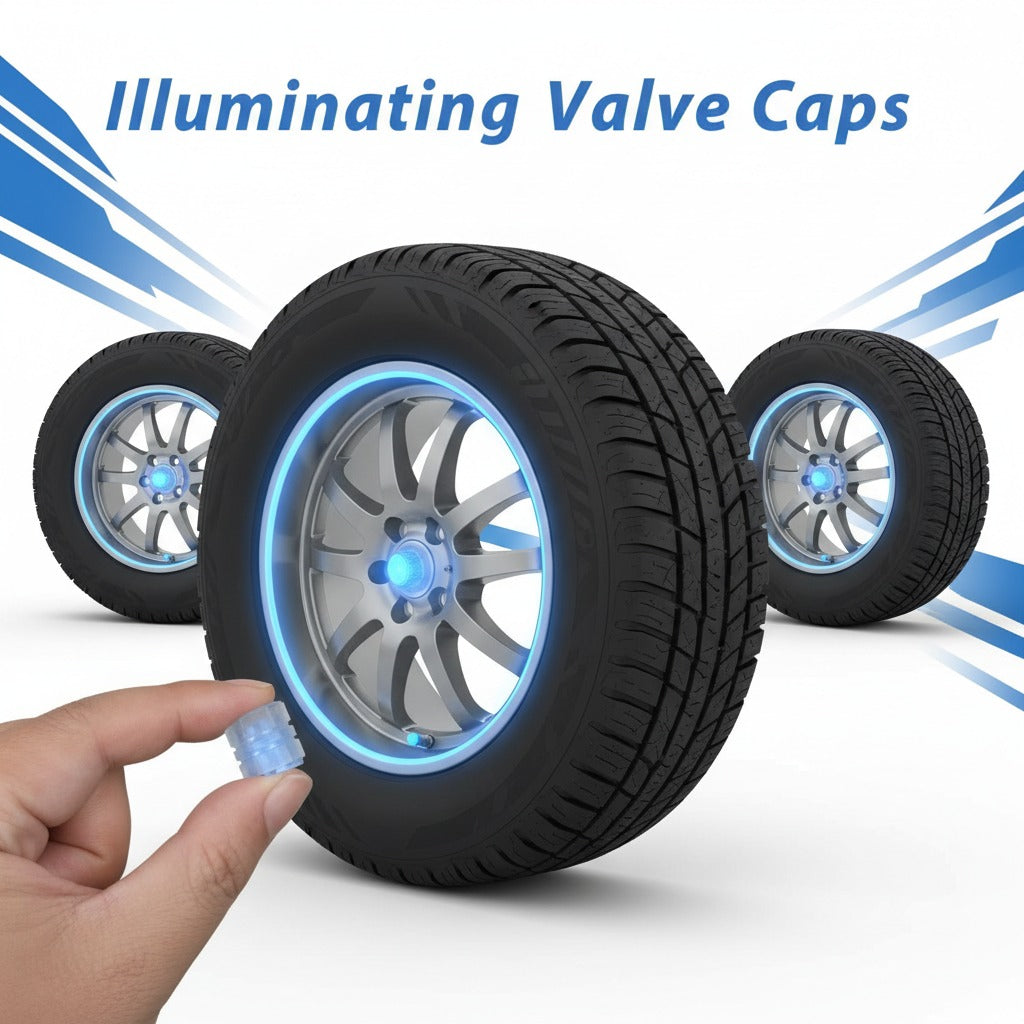 Lazer Tire Valve Stem Caps Glow in Tire Valve Caps Luminous Tire Valve Cover Tire Accessories for Universal Cars SUV Truck, Motorcycle, Bike, Cool Car Gifts