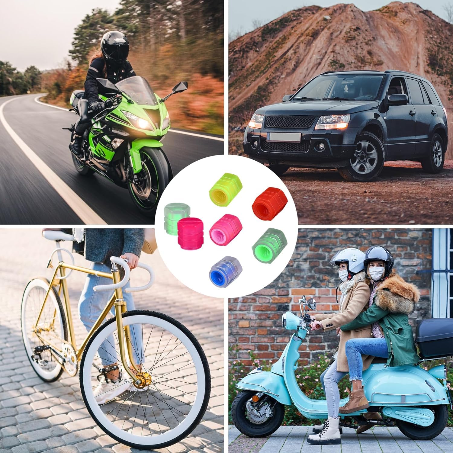 Lazer Tire Valve Stem Caps Glow in Tire Valve Caps Luminous Tire Valve Cover Tire Accessories for Universal Cars SUV Truck, Motorcycle, Bike, Cool Car Gifts