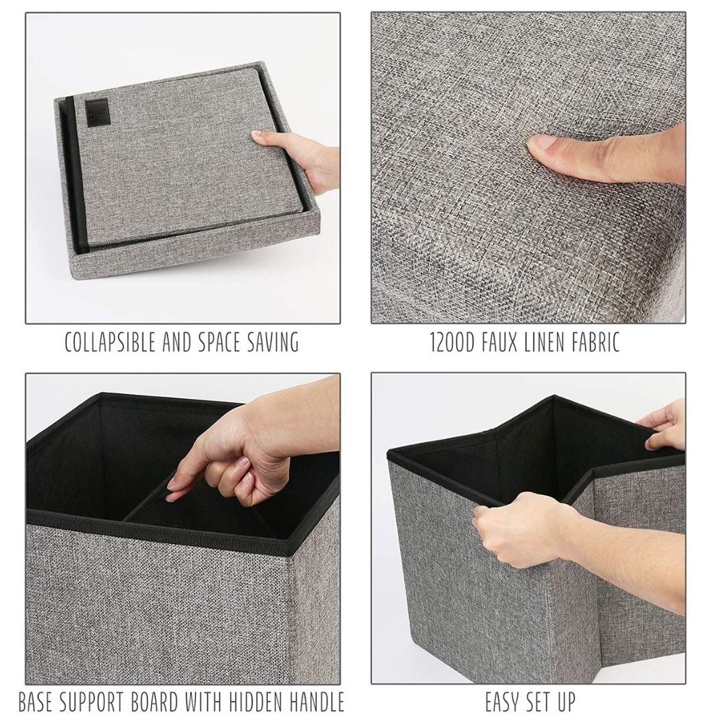 Lazer Linen Folding Organizer Ottoman Storage Bench Footrest
