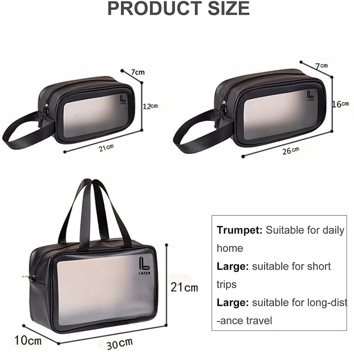 Lazer Premium Makeup Travel Pouch, Cosmetic Bag, Travel kit Pouch for Toiletries, Brushes and Cosmetics - Set of 3 - Washbag Pouch