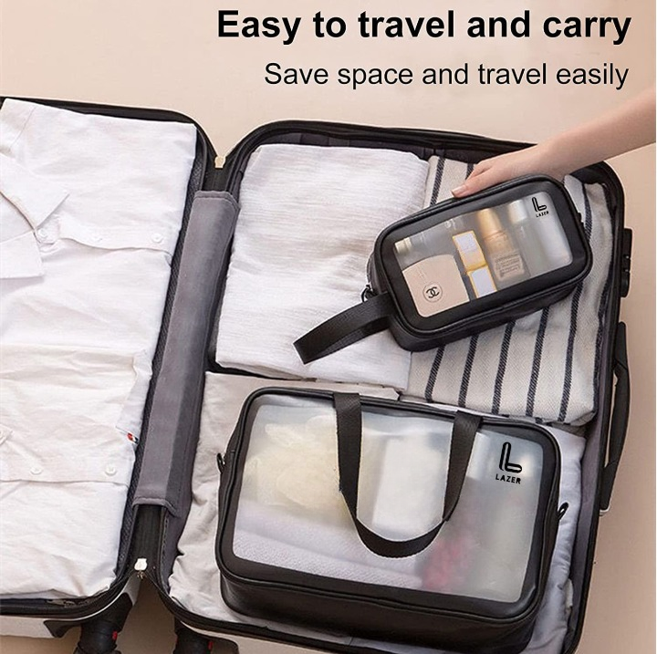 Lazer Premium Makeup Travel Pouch, Cosmetic Bag, Travel kit Pouch for Toiletries, Brushes and Cosmetics - Set of 3 - Washbag Pouch