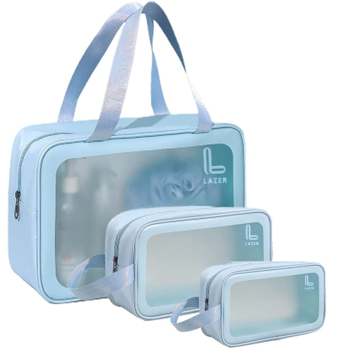 Lazer Premium Makeup Travel Pouch, Cosmetic Bag, Travel kit Pouch for Toiletries, Brushes and Cosmetics - Set of 3 - Washbag Pouch
