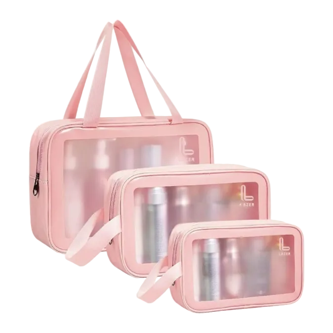 Lazer Premium Makeup Travel Pouch, Cosmetic Bag, Travel kit Pouch for Toiletries, Brushes and Cosmetics - Set of 3 - Washbag Pouch