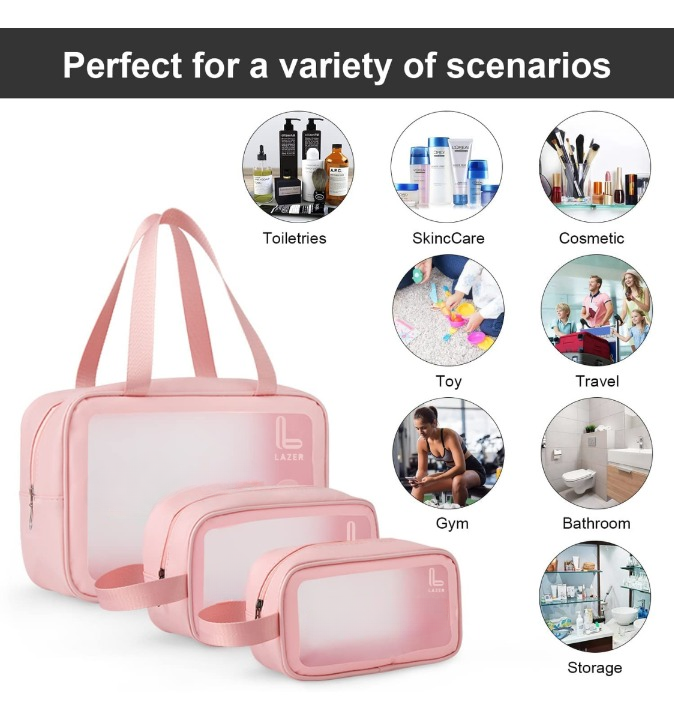 Lazer Premium Makeup Travel Pouch, Cosmetic Bag, Travel kit Pouch for Toiletries, Brushes and Cosmetics - Set of 3 - Washbag Pouch