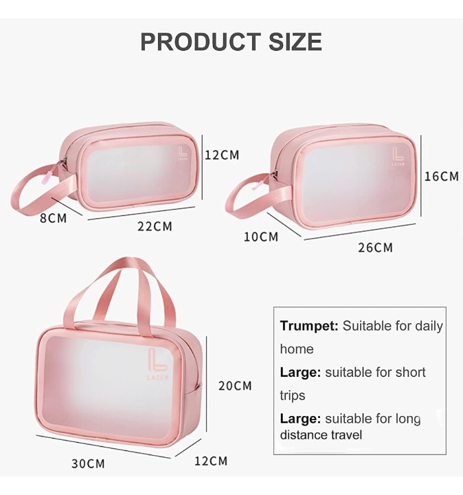 Lazer Premium Makeup Travel Pouch, Cosmetic Bag, Travel kit Pouch for Toiletries, Brushes and Cosmetics - Set of 3 - Washbag Pouch