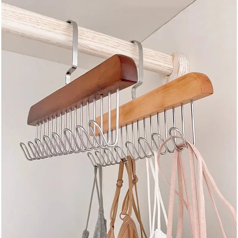 Lazer Wooden Hanger for Clothes Hanging, Hangers for Wardrobe and Cupboard, 8 Hook Adjustable Clothes Hanger for Lingerie, Belt, Scarf, Tie, Garments and Accessories