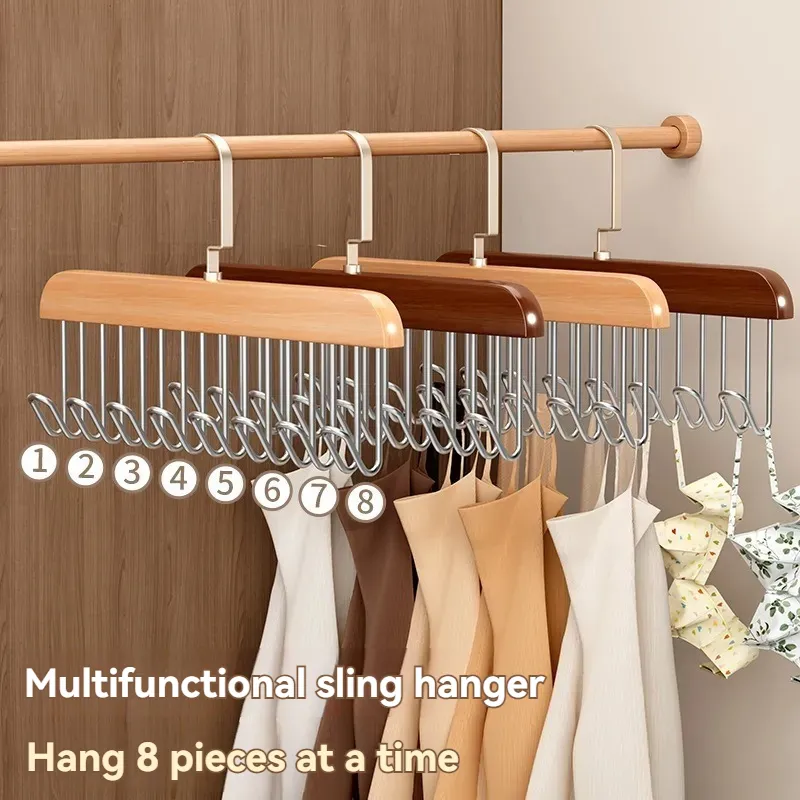 Lazer Wooden Hanger for Clothes Hanging, Hangers for Wardrobe and Cupboard, 8 Hook Adjustable Clothes Hanger for Lingerie, Belt, Scarf, Tie, Garments and Accessories