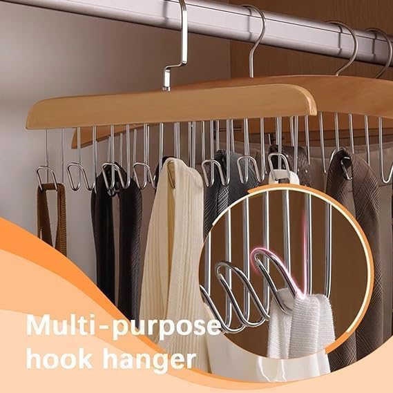 Lazer Wooden Hanger for Clothes Hanging, Hangers for Wardrobe and Cupboard, 8 Hook Adjustable Clothes Hanger for Lingerie, Belt, Scarf, Tie, Garments and Accessories