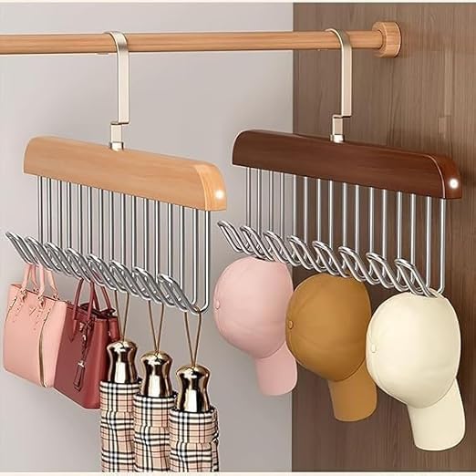 Lazer Wooden Hanger for Clothes Hanging, Hangers for Wardrobe and Cupboard, 8 Hook Adjustable Clothes Hanger for Lingerie, Belt, Scarf, Tie, Garments and Accessories