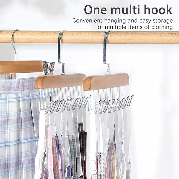 Lazer Wooden Hanger for Clothes Hanging, Hangers for Wardrobe and Cupboard, 8 Hook Adjustable Clothes Hanger for Lingerie, Belt, Scarf, Tie, Garments and Accessories