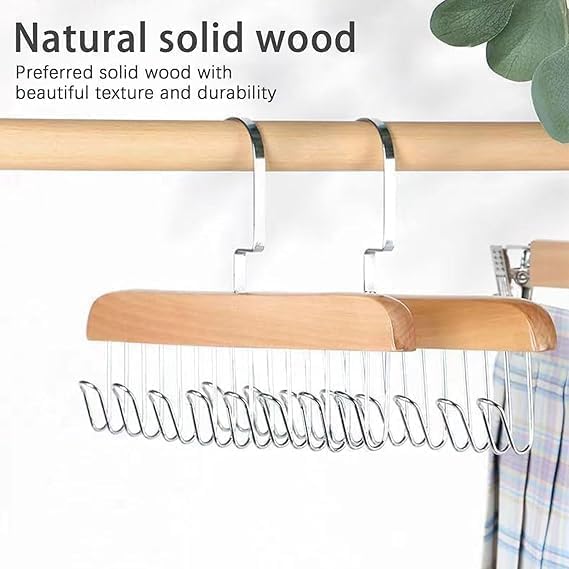 Lazer Wooden Hanger for Clothes Hanging, Hangers for Wardrobe and Cupboard, 8 Hook Adjustable Clothes Hanger for Lingerie, Belt, Scarf, Tie, Garments and Accessories